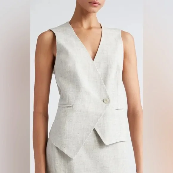 RÓHE Overlap Asymmetric Slub Waistcoat V-neck cut linen-enriched size 36 (Small) - Picture 2 of 16